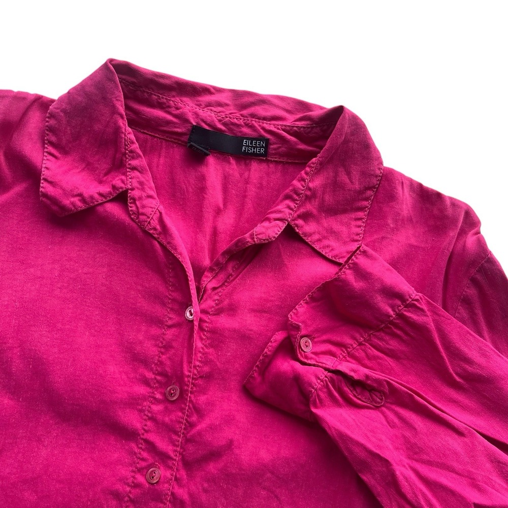 Eileen Fisher Womens Small Pink Linen Blend Button Front 3/4 Sleeve Tunic Blouse